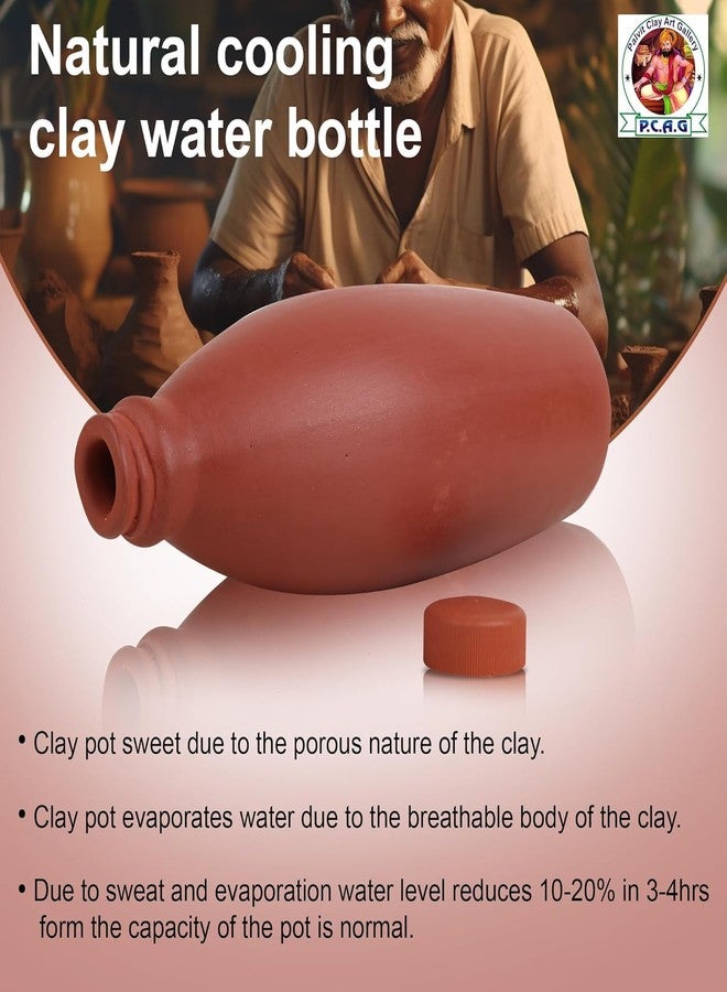 BHANVI Eco-Friendly 1 Litre 100% Terracotta Clay Water Bottle with Lid | Earthen Clay Bottle | Mitti Water Bottles | Handmade Water Bottle | Stylish Mitti Bottle (Clay Bottle with Clay Cap) - Image 3