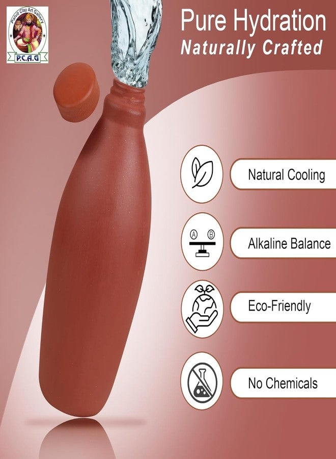 BHANVI Eco-Friendly 1 Litre 100% Terracotta Clay Water Bottle with Lid | Earthen Clay Bottle | Mitti Water Bottles | Handmade Water Bottle | Stylish Mitti Bottle (Clay Bottle with Clay Cap) - Image 4