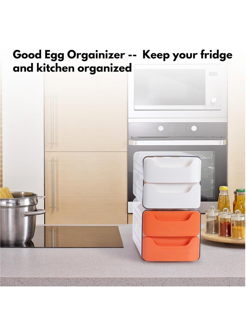 MIXDE Double Drawer Storage Box, Stackable Egg Storage Tray, Shockproof and Drop-Proof Food Storage Container, 32 Capacity, Suitable for Refrigerator, Cabinet and Shelf, Kitchen Storage and Storage Reusab - Image 2