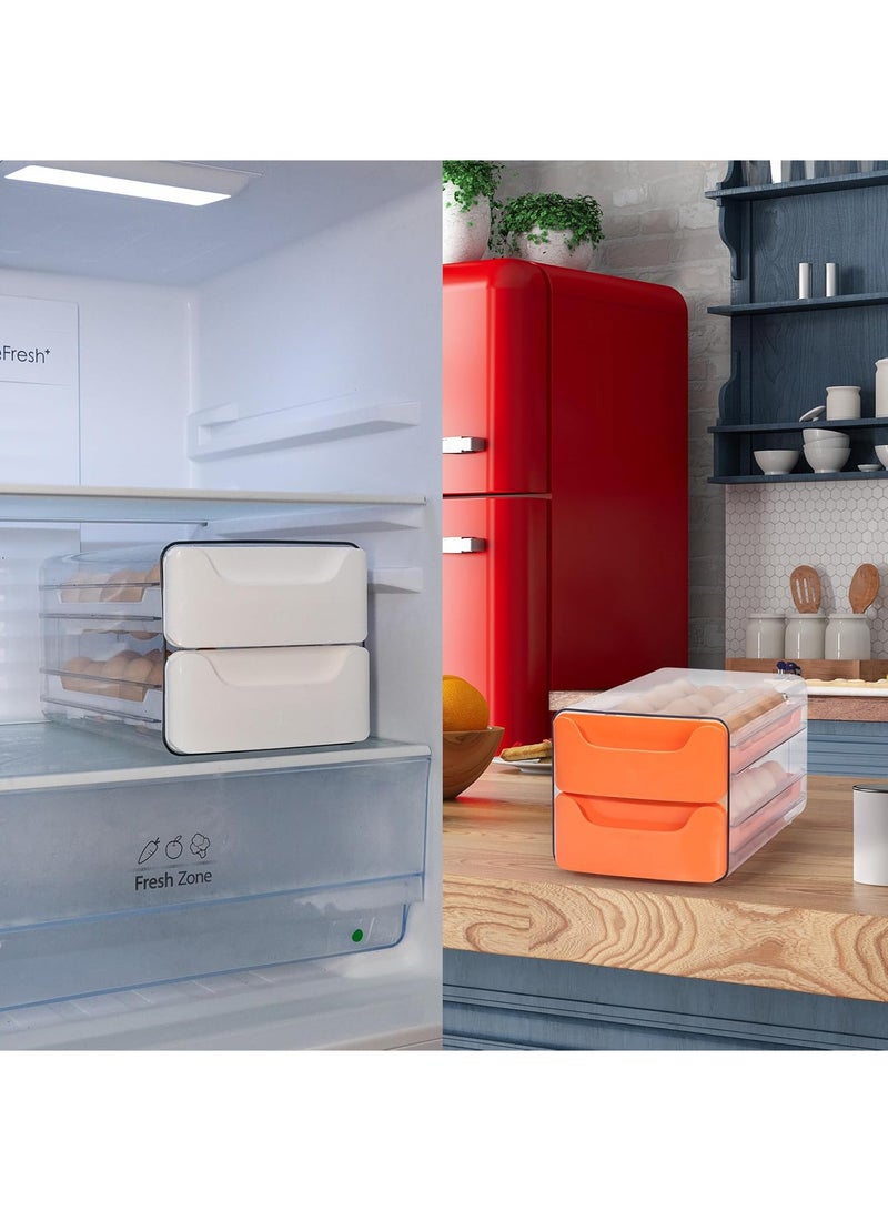 MIXDE Double Drawer Storage Box, Stackable Egg Storage Tray, Shockproof and Drop-Proof Food Storage Container, 32 Capacity, Suitable for Refrigerator, Cabinet and Shelf, Kitchen Storage and Storage Reusab - Image 4
