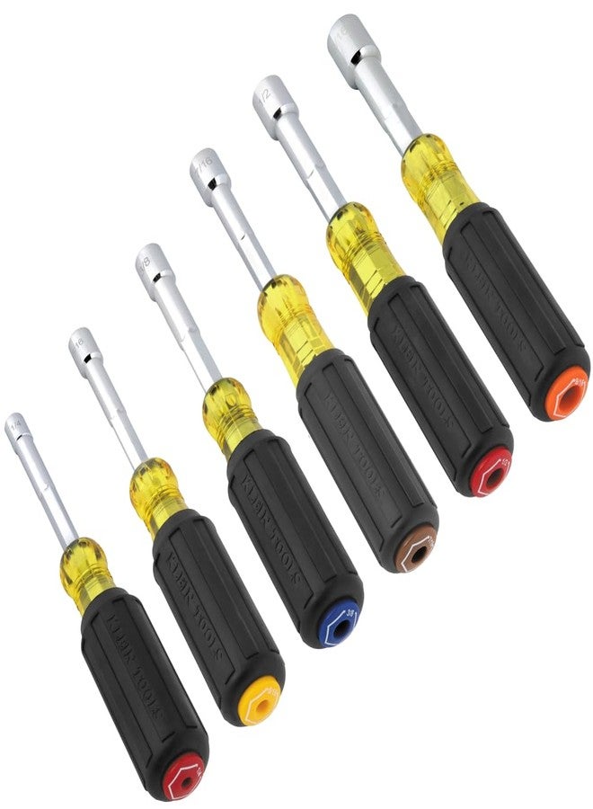 Klein Tools 65456MAG Heavy-Duty Hollow-Shaft Nut Driver Set, Magnetic, Color-Coded Hex Sizes 1/4 to 9/16-Inch, Cushion-Grip Handles, 6-Piece - Image 1