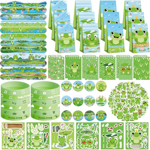 KEFAN Frog Party Favor Supplies including Cartoon Frog Theme Gift Bags Wristbands Stickers Badge for Frog Theme Kids Birthday Party Gift - Image 1
