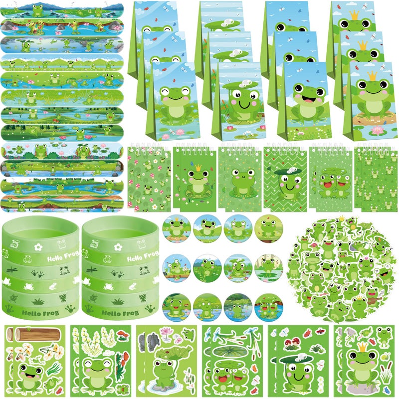 KEFAN Frog Party Favor Supplies including Cartoon Frog Theme Gift Bags Wristbands Stickers Badge for Frog Theme Kids Birthday Party Gift - Image 3