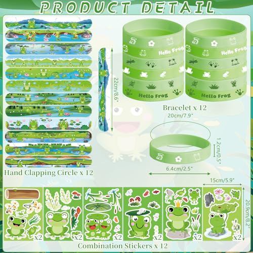 KEFAN Frog Party Favor Supplies including Cartoon Frog Theme Gift Bags Wristbands Stickers Badge for Frog Theme Kids Birthday Party Gift - Image 5
