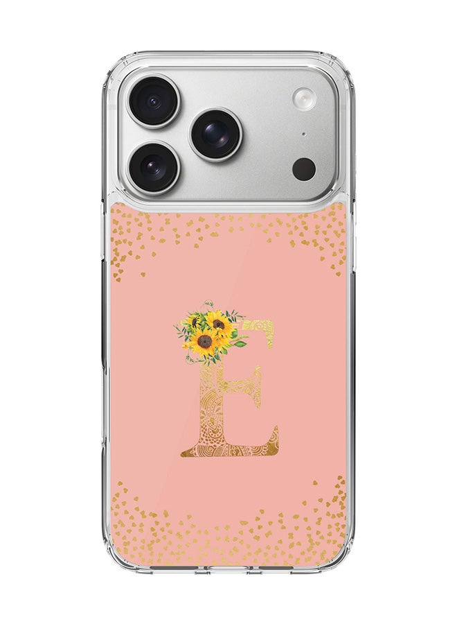 Stylizedd Classic Clear MagSafe Case for iPhone 17 Pro , Hybrid Soft Case Flexible Edges Anti Drop TPU PC Gel Thin Transparent Cover [ Designed for iPhone 17 Pro ] - Custom Monogram Initial Letter Floral Pattern Alphabet - E  (Rose Pink )
