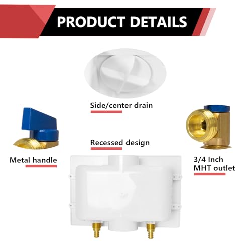 EFIELD Washing Machine Outlet Box with Center Drain, 1/2-Inch Push-Fit Connection White, Regular,(WM005) - Image 2