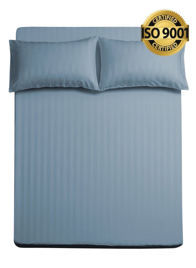 Master Home Textile Queen Microfiber Sheet Set, Queen Size 3 Pieces, Hotel Stripes Design - Image 1