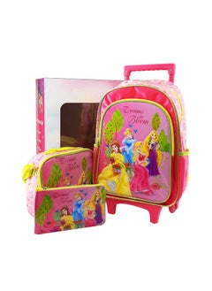 Disney Princess 5 in 1 School Set, 16 Inch Trolley Bag with Lunch Bag, Pencil Case, Lunch Box, and Water Bottle 