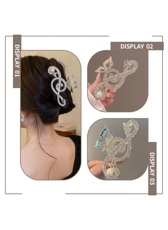 Bukela Gold Treble Clef Music Note Claw Clip for Women , Sparkly Rhinestone & Pearl Claw Hairpin, Elegant Metal Music Symbol Hair Accessory, Stylish Gift for Musicians & Fans - Image 2