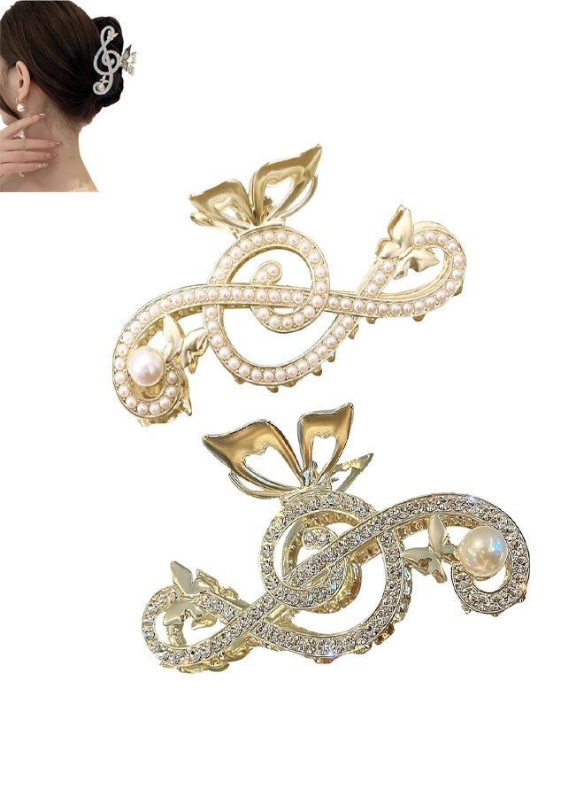 Bukela Gold Treble Clef Music Note Claw Clip for Women , Sparkly Rhinestone & Pearl Claw Hairpin, Elegant Metal Music Symbol Hair Accessory, Stylish Gift for Musicians & Fans - Image 1