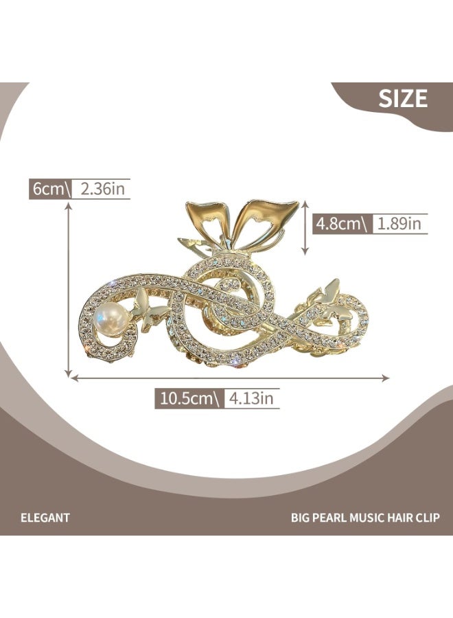 Bukela Gold Treble Clef Music Note Claw Clip for Women , Sparkly Rhinestone & Pearl Claw Hairpin, Elegant Metal Music Symbol Hair Accessory, Stylish Gift for Musicians & Fans - Image 3