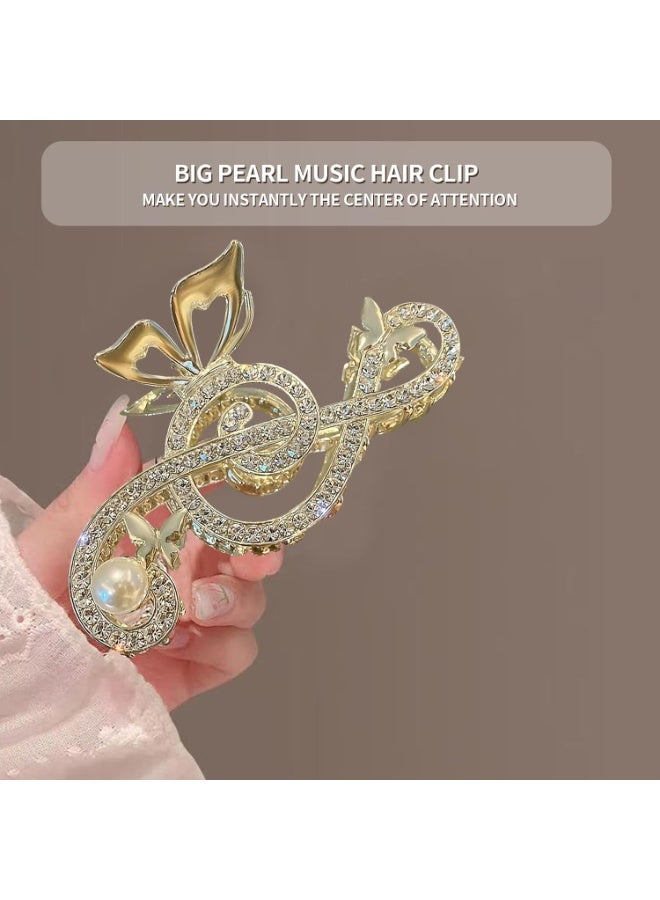 Bukela Gold Treble Clef Music Note Claw Clip for Women , Sparkly Rhinestone & Pearl Claw Hairpin, Elegant Metal Music Symbol Hair Accessory, Stylish Gift for Musicians & Fans - Image 5