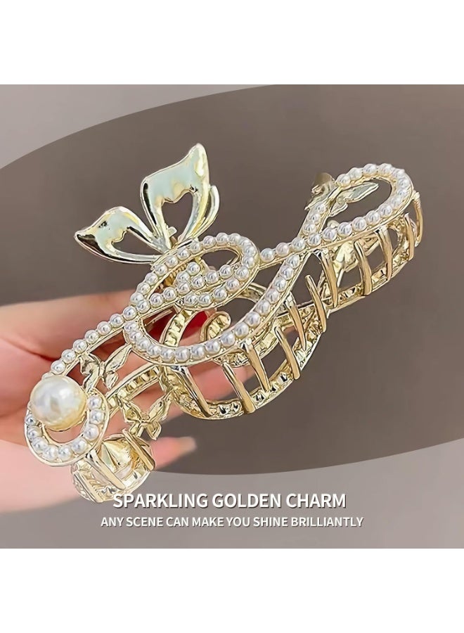 Bukela Gold Treble Clef Music Note Claw Clip for Women , Sparkly Rhinestone & Pearl Claw Hairpin, Elegant Metal Music Symbol Hair Accessory, Stylish Gift for Musicians & Fans - Image 4
