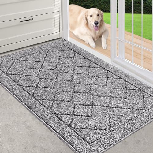 REFETONE Indoor Doormat Front Back Door Mat 20x32 Rubber Backing Non Slip Mats Absorbent Washable Entrance Doormat for Entryway Resist Dirt LowProfile Inside Floor Mat for Muddy Shoes Light Grey