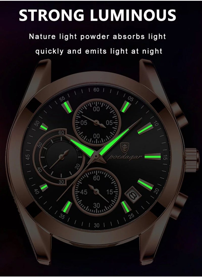 POEDAGAR Men’s Analog Quartz Luminous Chronograph Stainless Steel Watch 39mm  - Image 2