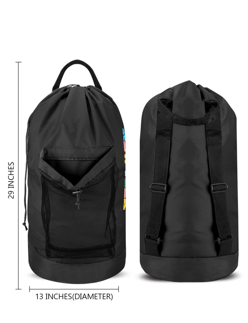 Dalykate Backpack Laundry Bag, Laundry Backpack with Shoulder Straps and Mesh Pocket Nylon Clothes Hamper Bag with Drawstring Closure - Image 3