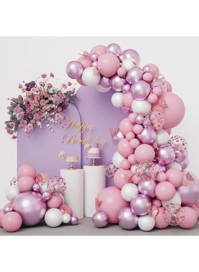 Souvenir Souq 101Pcs Premium Pink, White, Purple & Confetti Balloon Garland Arch Kit | Latex Party Balloons Set with Accessories for Birthday, Baby Shower, Wedding & Anniversary Decoration - Image 1