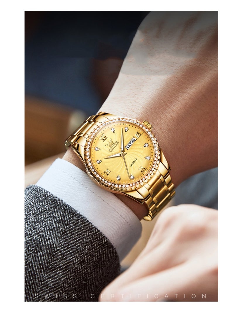 OLEVS Men Quartz Business Watch with Stainless Steel Band Classic Waterproof Watches Diamond Luxury Calendar Date Window Wrist Watch - Image 3