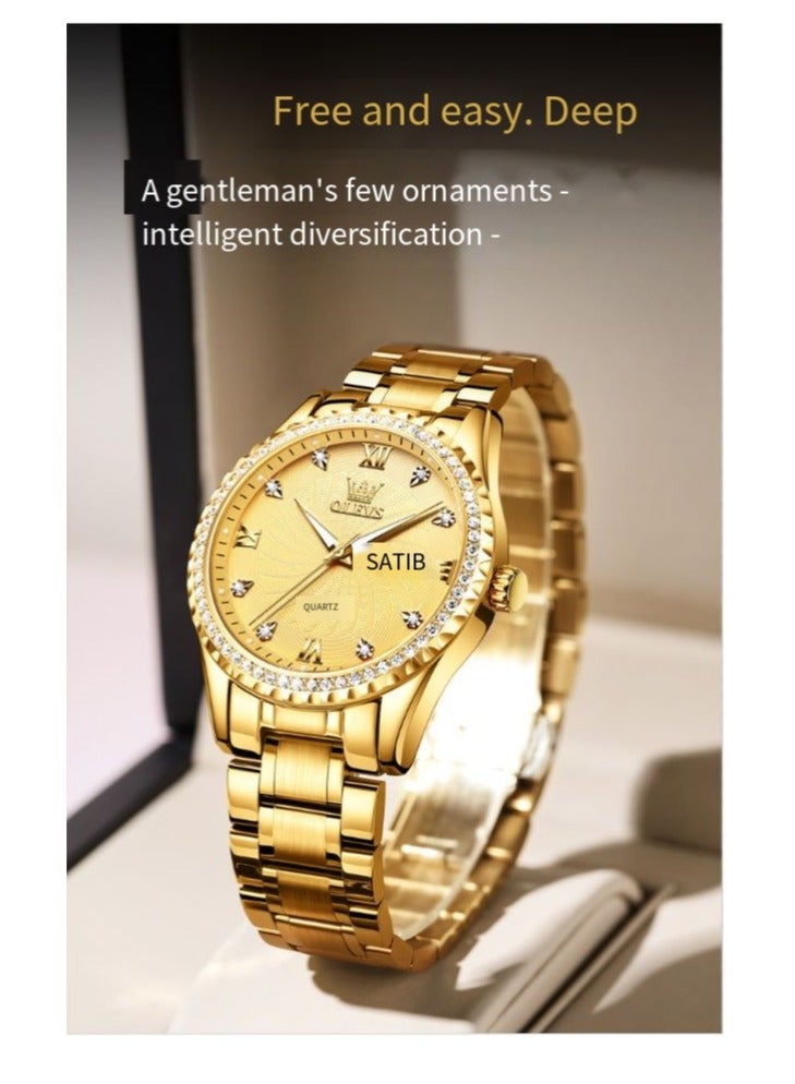 OLEVS Men Quartz Business Watch with Stainless Steel Band Classic Waterproof Watches Diamond Luxury Calendar Date Window Wrist Watch - Image 4