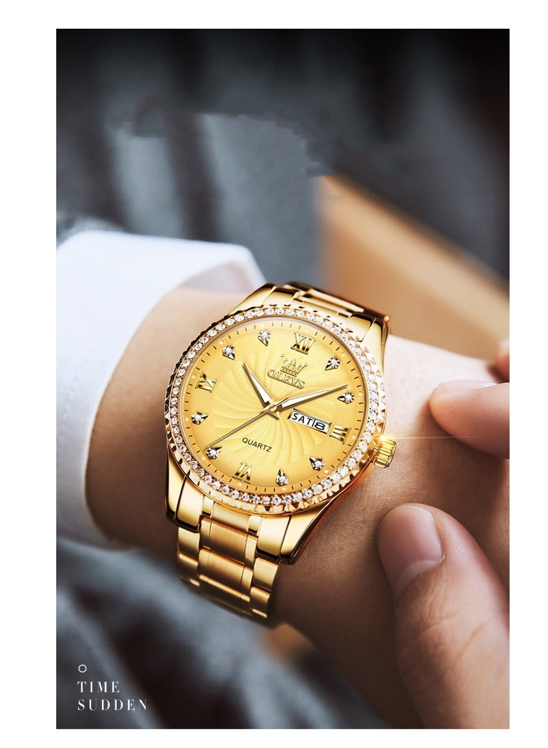 OLEVS Men Quartz Business Watch with Stainless Steel Band Classic Waterproof Watches Diamond Luxury Calendar Date Window Wrist Watch - Image 2