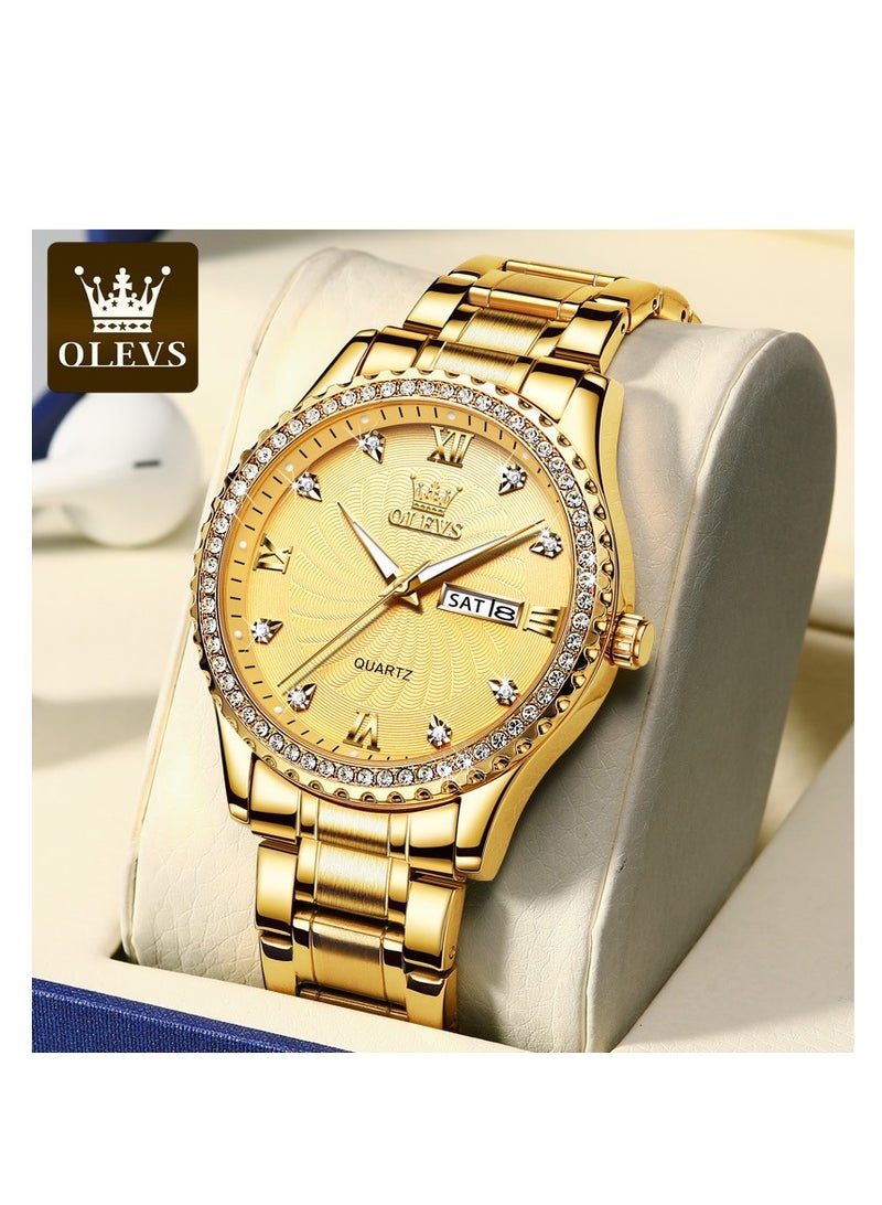 OLEVS Men Quartz Business Watch with Stainless Steel Band Classic Waterproof Watches Diamond Luxury Calendar Date Window Wrist Watch - Image 1