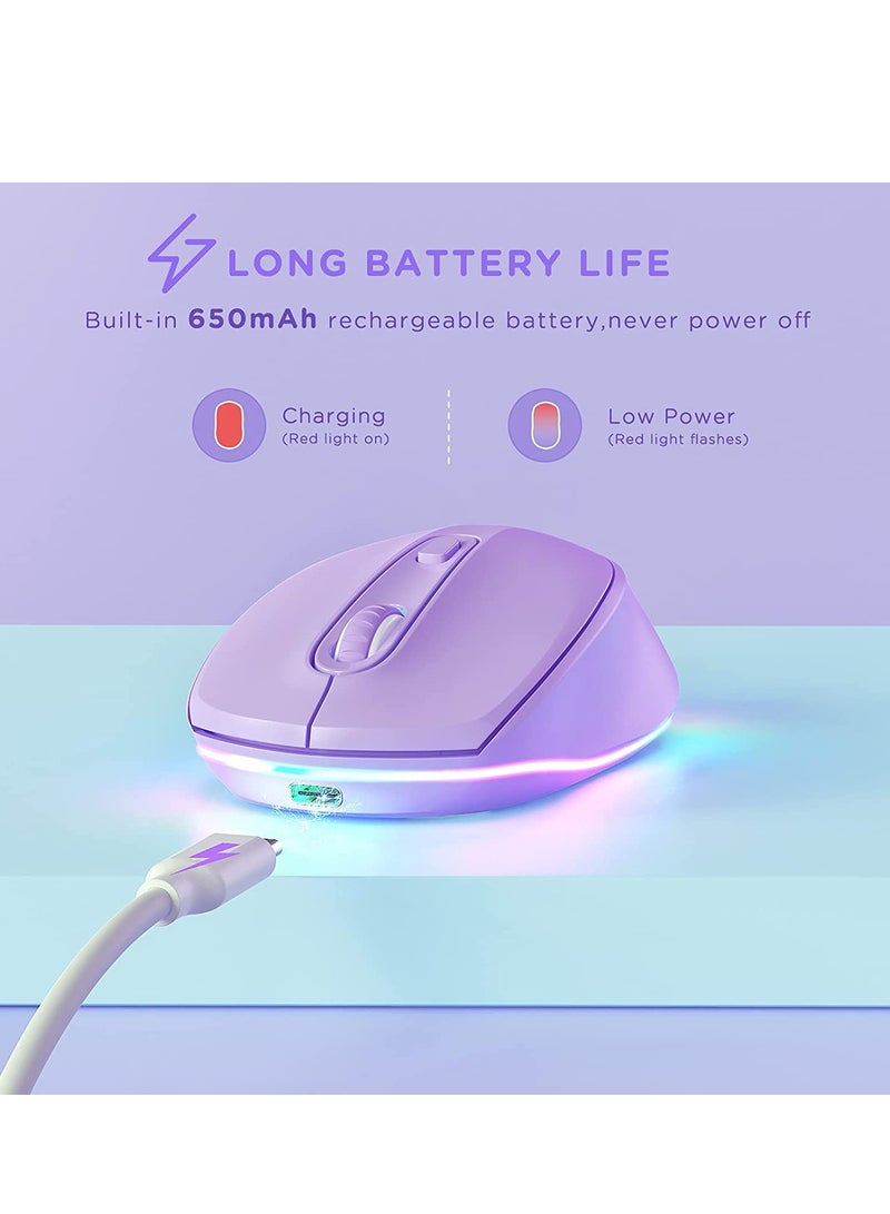 general Wireless Mouse, Portable Rechargeable Light Up Mouse, Comfortable Grip Ultra Quiet Mouse, Small Cordless Gaming Mouse With LED Rainbow Lights For Computer Laptop, (1pc, Purple) - Image 2