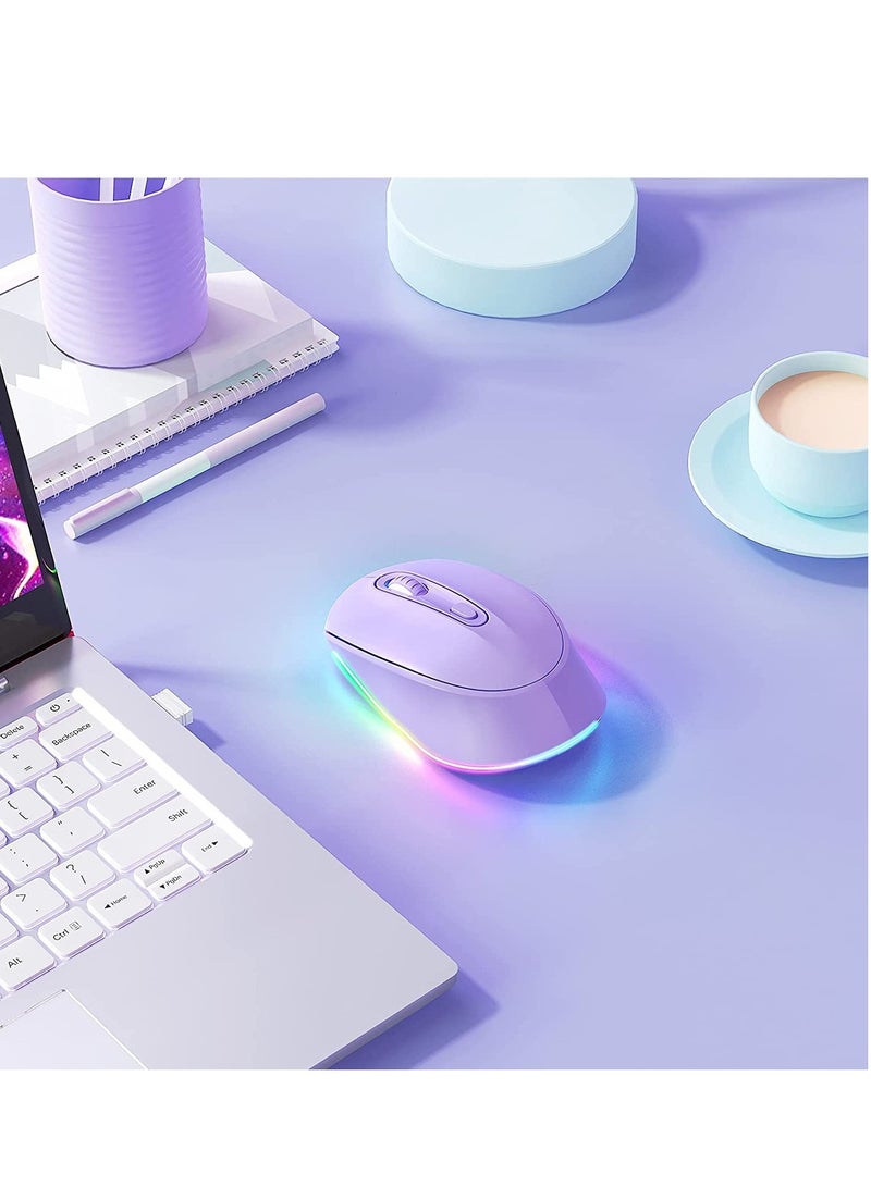 general Wireless Mouse, Portable Rechargeable Light Up Mouse, Comfortable Grip Ultra Quiet Mouse, Small Cordless Gaming Mouse With LED Rainbow Lights For Computer Laptop, (1pc, Purple) - Image 5