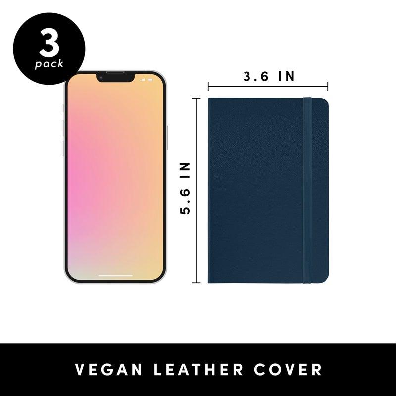 PAPERAGE Lined Pocket Journal Notebook, 3 Pack, (Navy, Light Grey, Burgundy), 160 Pages, Small, 3.6 inches x 5.6 inches - 100 GSM Thick Paper, Hardcover - Image 2