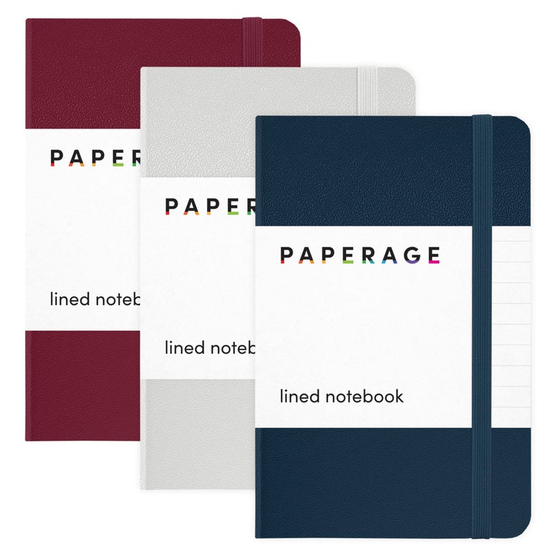 PAPERAGE Lined Pocket Journal Notebook, 3 Pack, (Navy, Light Grey, Burgundy), 160 Pages, Small, 3.6 inches x 5.6 inches - 100 GSM Thick Paper, Hardcover - Image 1