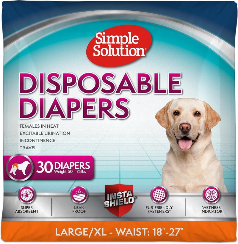 Simple Solution Polished safe edge Disposable Dog Diapers for Female Dogs, True Fit, Absorbent, Leak Proof with Wetness Indicator, XL Puppy & Doggie Period Pad and Pee Diaper, For Large Pets, 18-27 Inch Waist, 30 Count Light durable upgraded substance - Image 1