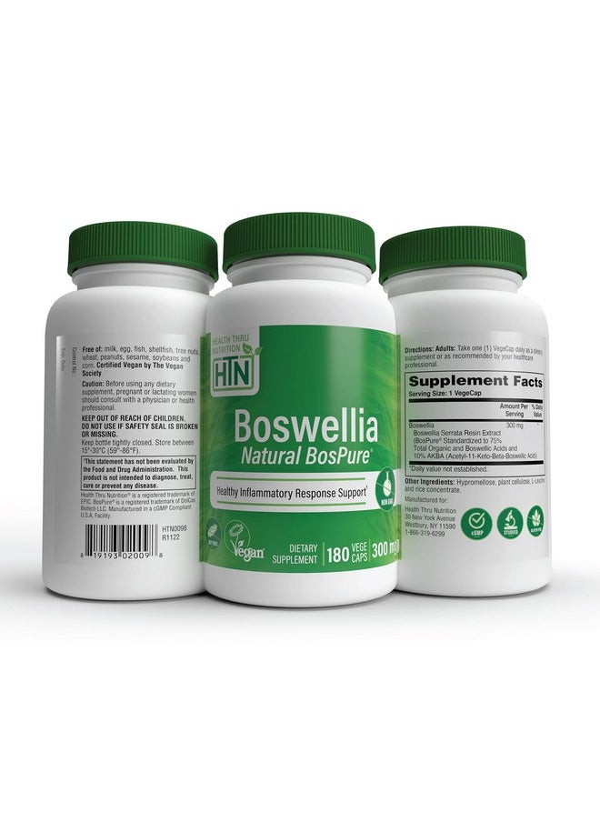 Health Thru Nutrition - Boswellia 300Mg As Bospure Akbamax ; High Potency 75% Boswellic Acids 10% Akba ; Healthy Inflammatory Support ; Vegan Certified ; Nongmo Gluten Free Soy Free (Pack Of 180) - Image 1