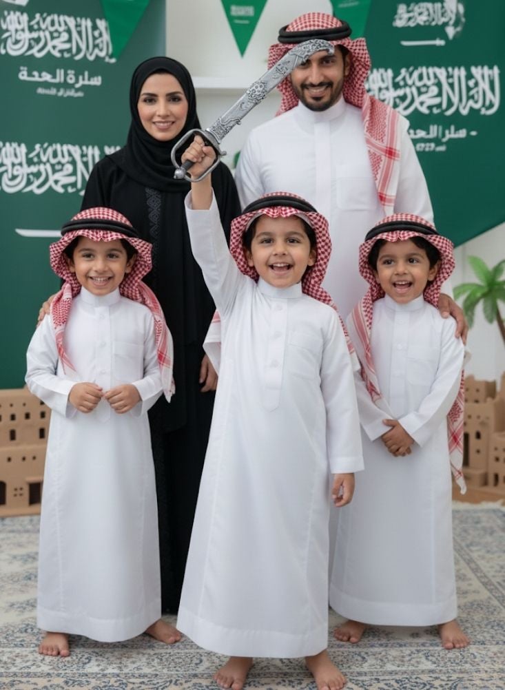بريميم سيف دعائي للأطفال بمناسبة يوم تأسيس المملكة العربية السعودية - سيف لعبة مزخرف على الطراز التقليدي للاحتفالات الثقافية والفعاليات المدرسية - Image 2