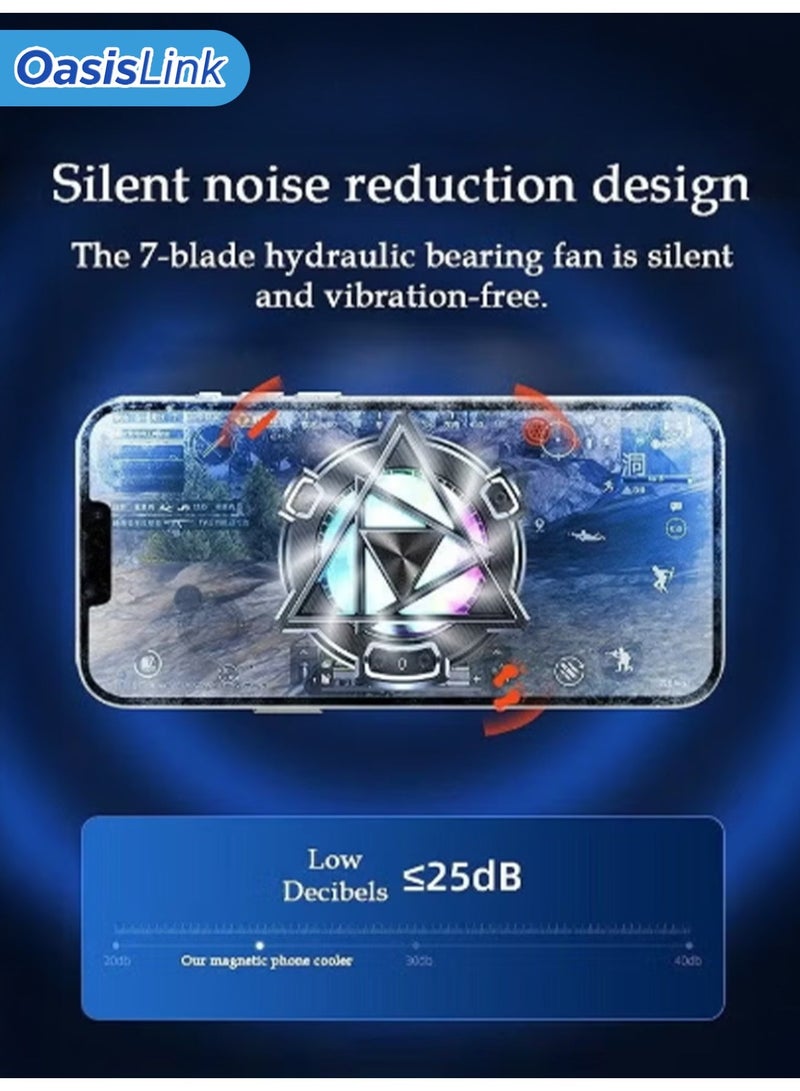 أواسيس لينك مبرد هاتف مغناطيسي، مروحة للهاتف المحمول، مبرد هاتف بمروحة، مشبك، مع RGB، تبريد سريع، مناسب للألعاب والبث المباشر، متوافق مع جميع موديلات الهواتف، مع رقعة امتصاص مغناطيسية (أسود) - Image 5