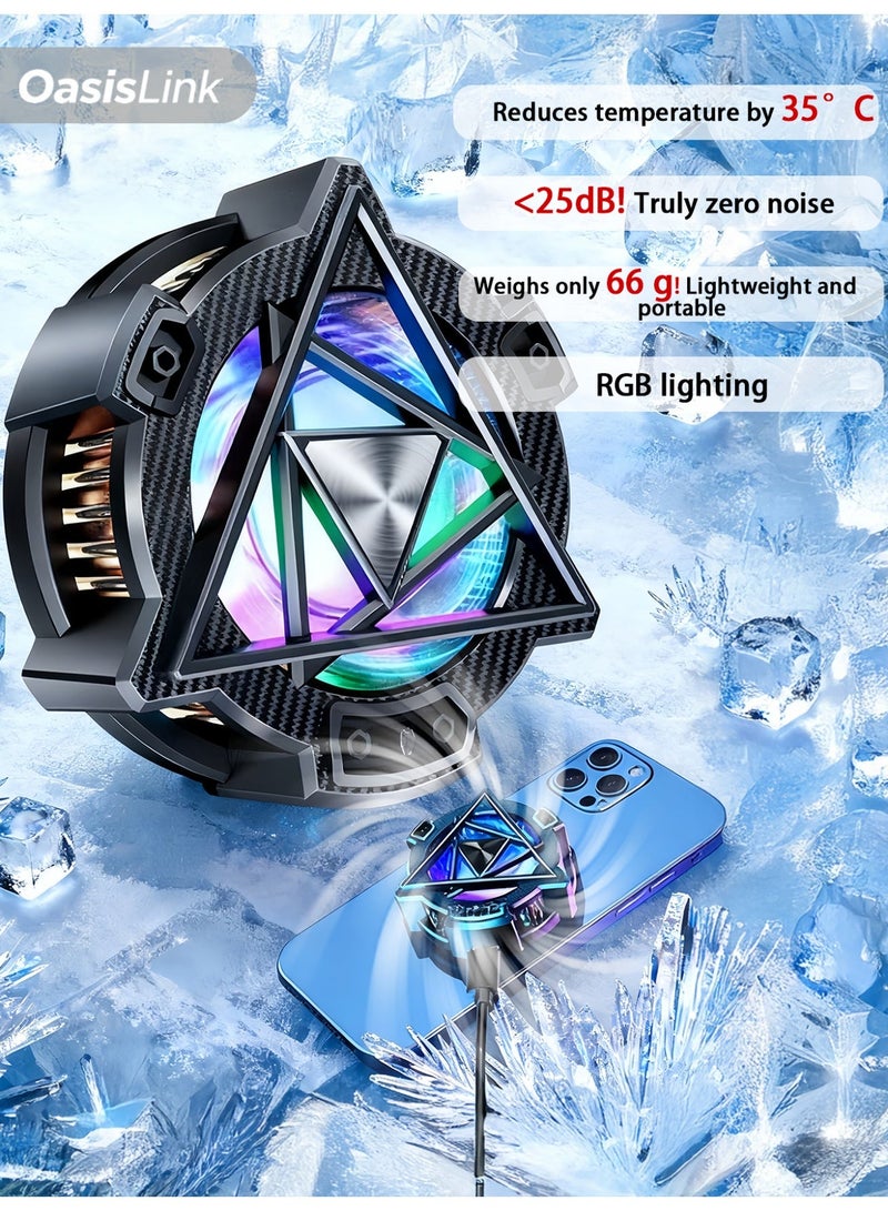 أواسيس لينك مبرد هاتف مغناطيسي، مروحة للهاتف المحمول، مبرد هاتف بمروحة، مشبك، مع RGB، تبريد سريع، مناسب للألعاب والبث المباشر، متوافق مع جميع موديلات الهواتف، مع رقعة امتصاص مغناطيسية (أسود) - Image 1