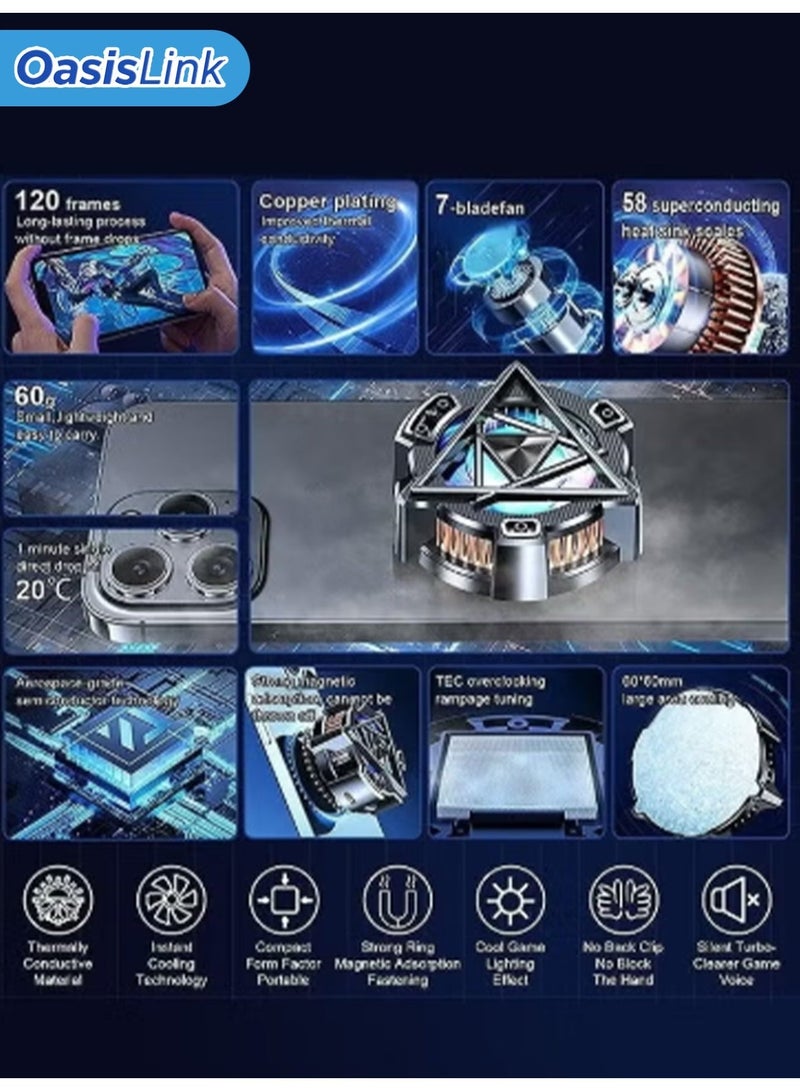 أواسيس لينك مبرد هاتف مغناطيسي، مروحة للهاتف المحمول، مبرد هاتف بمروحة، مشبك، مع RGB، تبريد سريع، مناسب للألعاب والبث المباشر، متوافق مع جميع موديلات الهواتف، مع رقعة امتصاص مغناطيسية (أسود) - Image 2