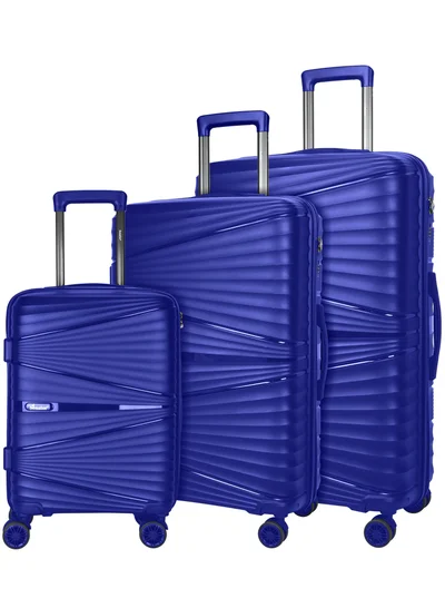 SENATOR Hard Case Trolley Luggage Set of 3 For Unisex Polypropylene Lightweight 4 Double Wheeled Suitcase With Built In TSA Type Lock Travel Bag KH1005 Blue