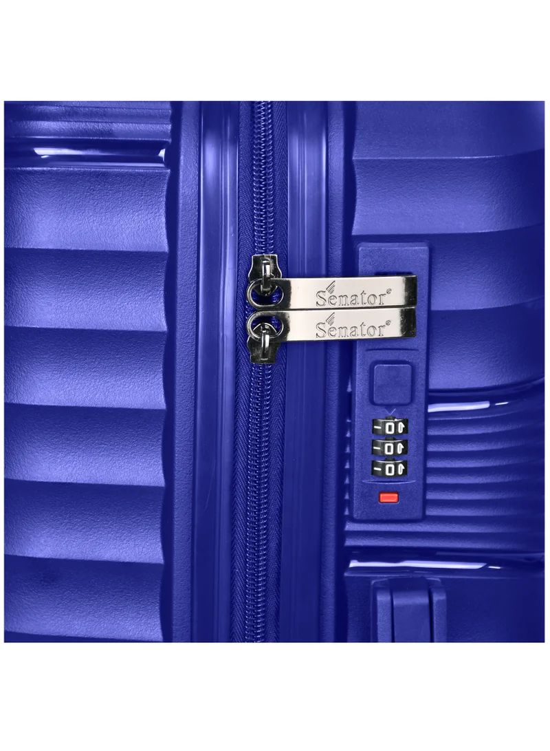 SENATOR Hard Case Trolley Luggage Set of 3 For Unisex Polypropylene Lightweight 4 Double Wheeled Suitcase With Built In TSA Type Lock Travel Bag KH1005 Blue