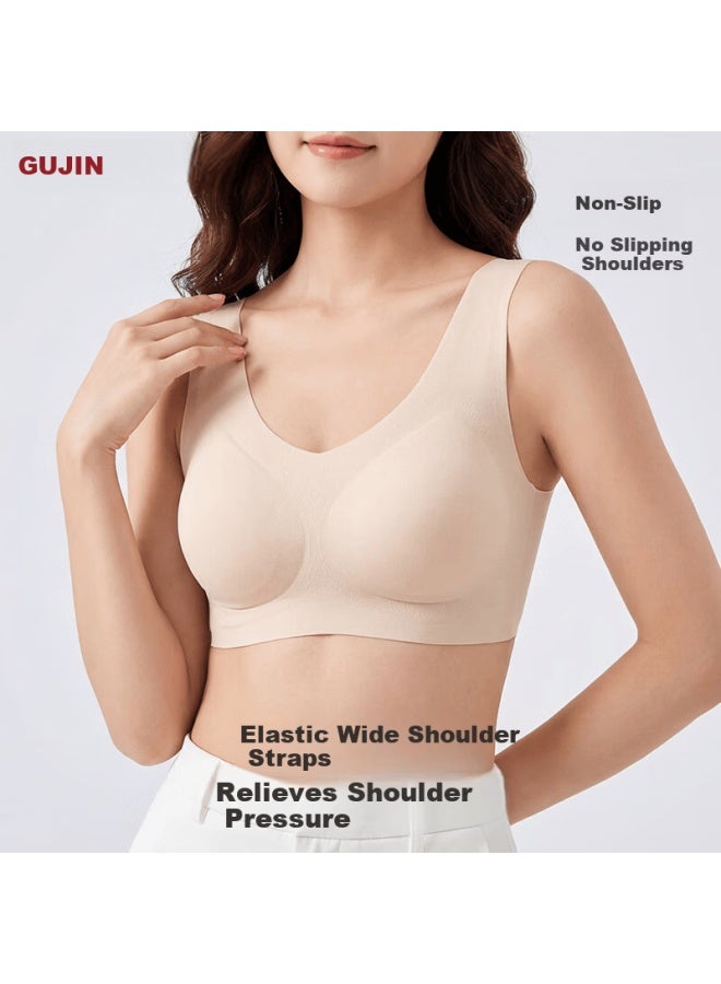 Gujin Seamless Invisible Vest Bra For Women, Small Chest Push-up, One-piece Backless Fixed Cup, Two-pack - Image 3