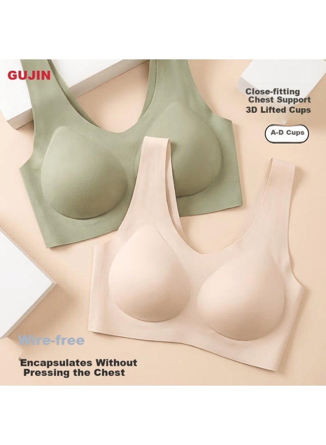 Gujin Seamless Invisible Vest Bra For Women, Small Chest Push-up, One-piece Backless Fixed Cup, Two-pack - Image 4