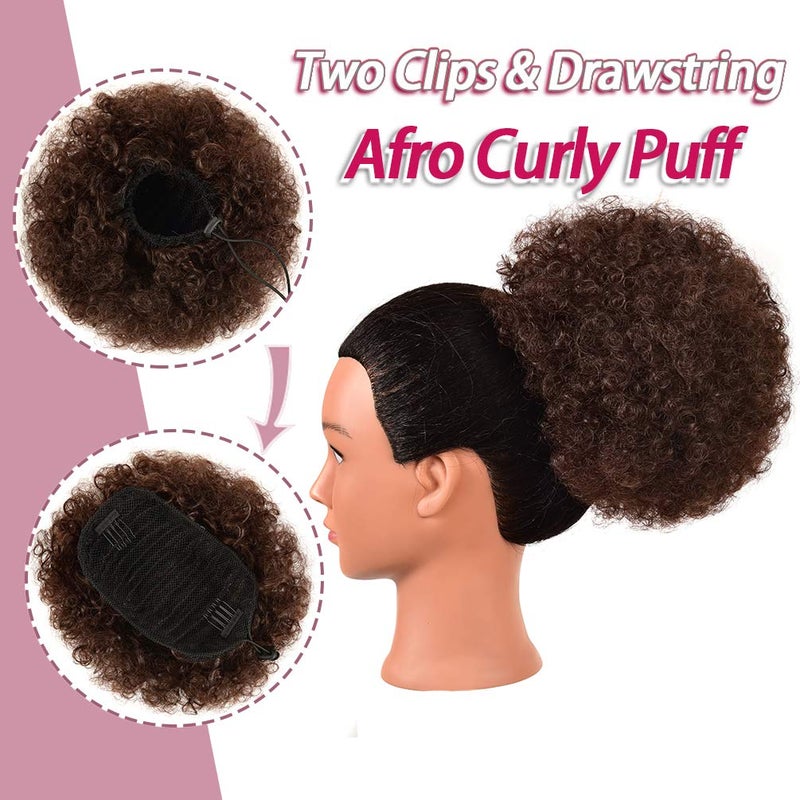 rosmile Afro Puff Drawstring Ponytail Extension for Black Women, Premium Medium Brown #4 80 Gram Short Synthetic Afro Puff Ponytail for Natural Hair, Clip On Kinky Drawstring Curly Ponytail Bun - Image 4