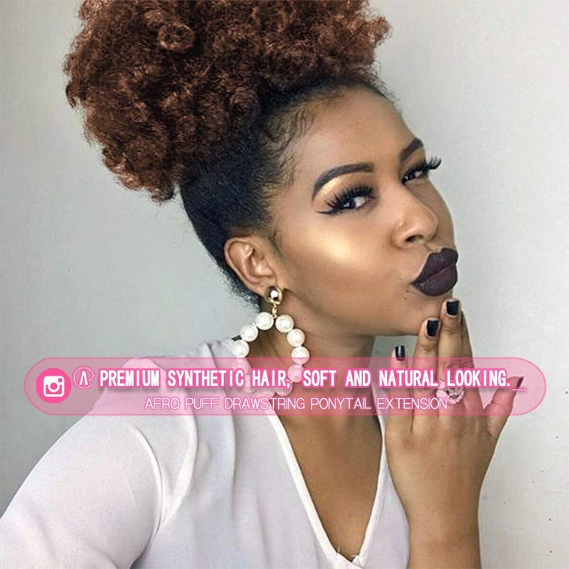 rosmile Afro Puff Drawstring Ponytail Extension for Black Women, Premium Medium Brown #4 80 Gram Short Synthetic Afro Puff Ponytail for Natural Hair, Clip On Kinky Drawstring Curly Ponytail Bun - Image 2