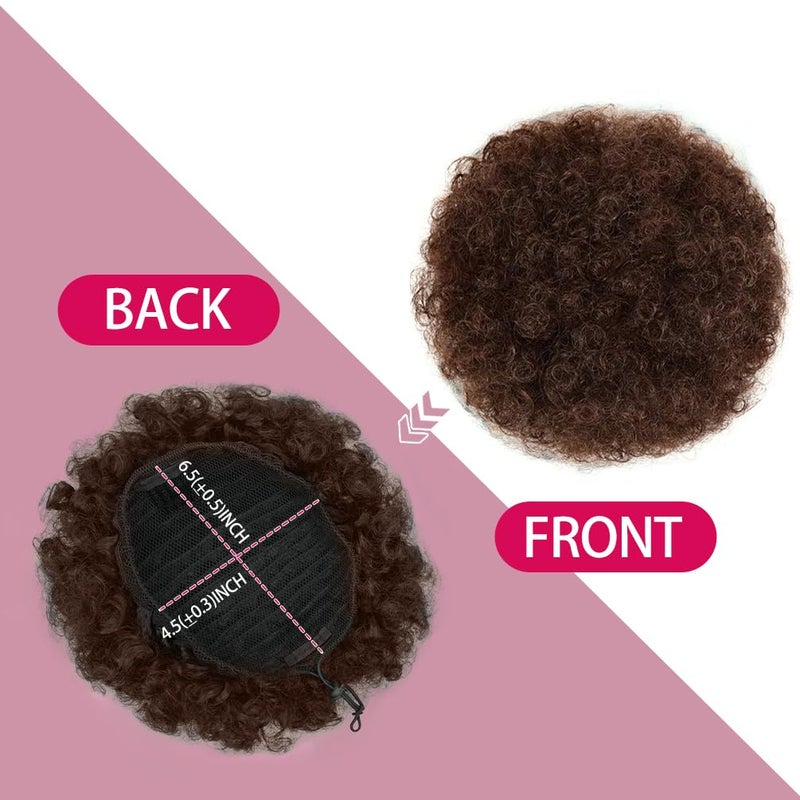 rosmile Afro Puff Drawstring Ponytail Extension for Black Women, Premium Medium Brown #4 80 Gram Short Synthetic Afro Puff Ponytail for Natural Hair, Clip On Kinky Drawstring Curly Ponytail Bun - Image 5