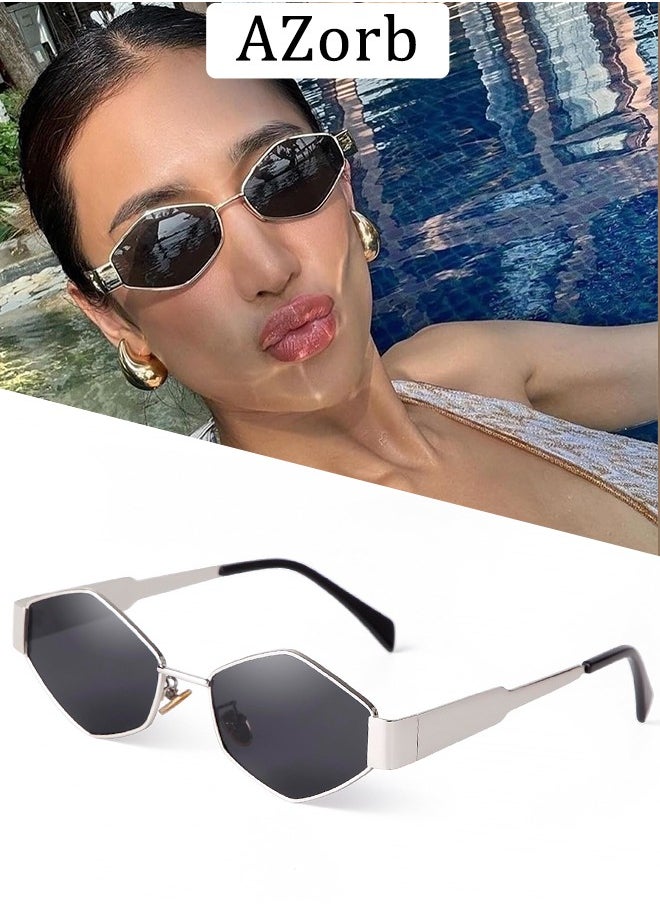 AZorb Oval Sunglasses Women Men Metal Frame Hexagon Sun Glassess for Men's Women's Sunglasses Designer Lightweight UV400 Protection Shades  - Image 1