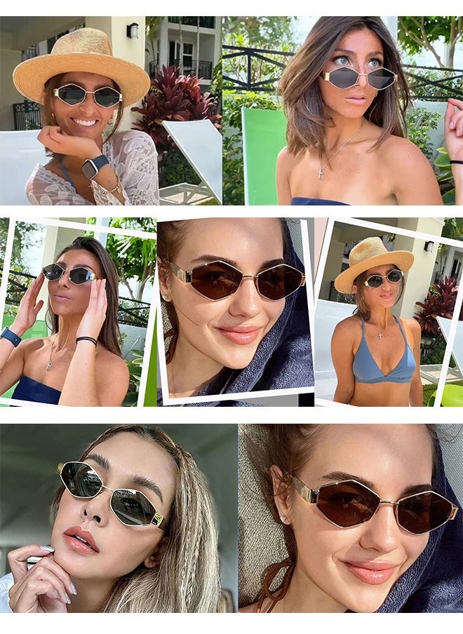 AZorb Oval Sunglasses Women Men Metal Frame Hexagon Sun Glassess for Men's Women's Sunglasses Designer Lightweight UV400 Protection Shades  - Image 3