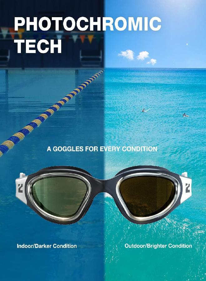 ZIONOR ZIONOR Swim Goggles, G1 ULTRA Photochromic Polarized Swimming Goggles for Men Women Adult, UV Protection Leakproof Easy Adjustable Strap for Indoor Outdoor Swimming (Polarized + Silver)  - Image 3
