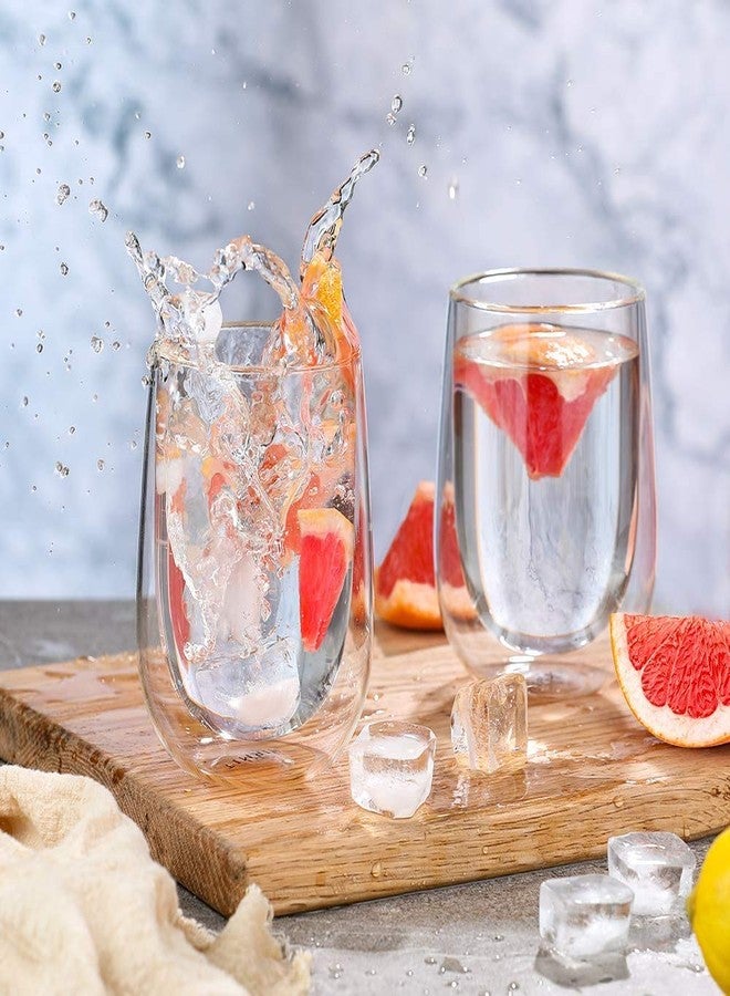 باسكيتي أكواب قهوة زجاجية من باسكتي - طقم أكواب معزولة بجدار مزدوج بدون مقبض، مثالية للاتيه، والأمريكانو، والكابتشينو، وأكياس الشاي سعة 180 مل، والمشروبات (عبوة من قطعتين) - Image 2