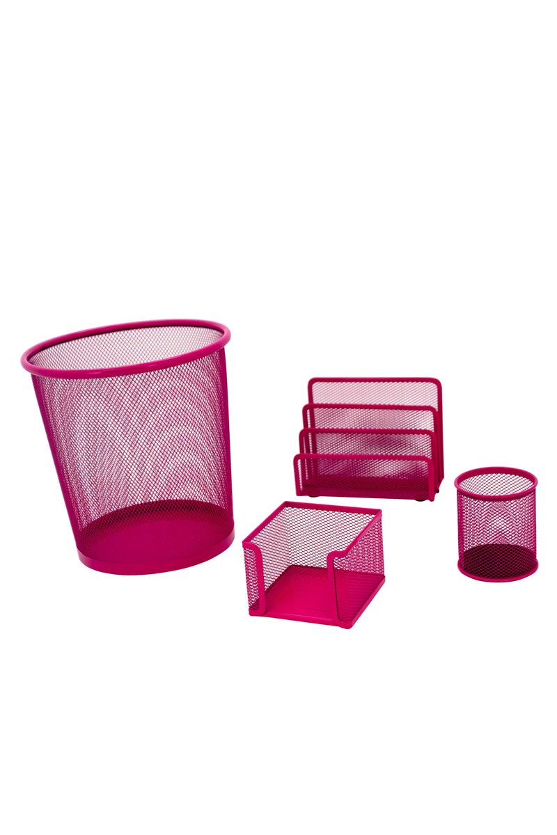 روكو طقم مكتب مكون من 4 قطع من شبكة فولاذية باللون الوردي