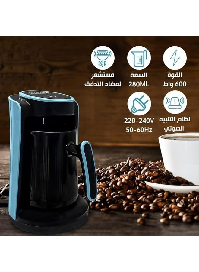 Turkish Coffee Maker Electric Coffee Machine 600W 4 Cup 280ml Anti Overflow Sensor Safety System Portable Coffee Pot For Home Office Travel (Blue) - Image 2