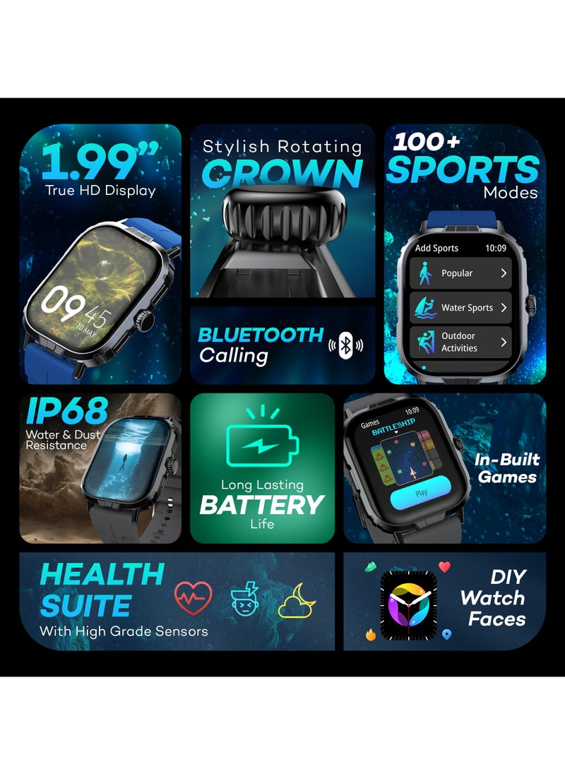Pebble Nomad Pro Smart Watch for Men and Women, 1.99" True HD Display, Bluetooth Calling, Rugged Build, Rotating Crown, DIY Watch Faces, 100+ Sports Modes, IP68 Water and Dust Resistance, Rocky Grey  - Image 2