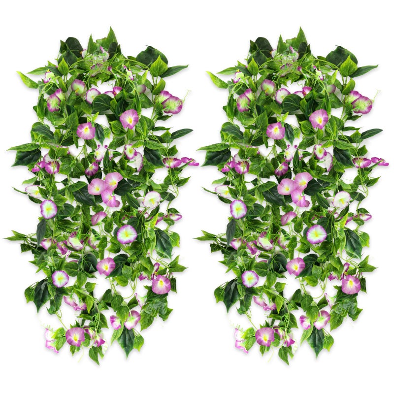 AirSun Artificial Morning Glory Flower Vines, 2pcs 15Feet Hanging Plants Silk Garland Fake Green Plant Home Garden Wall Fence Indoor Outdoor Wedding Birthday Decor - Image 1